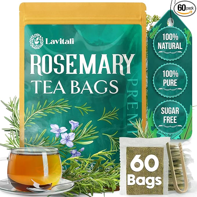 Lavitali, Rosemary Leaves Tea Bags | 60 bags, 100% Pure Herbal Tea | Caffeine-Free, No Sugar, Eco-Friendly Filter Bags | Daily Natural Botanical, Hot or Iced Herbal Infusion