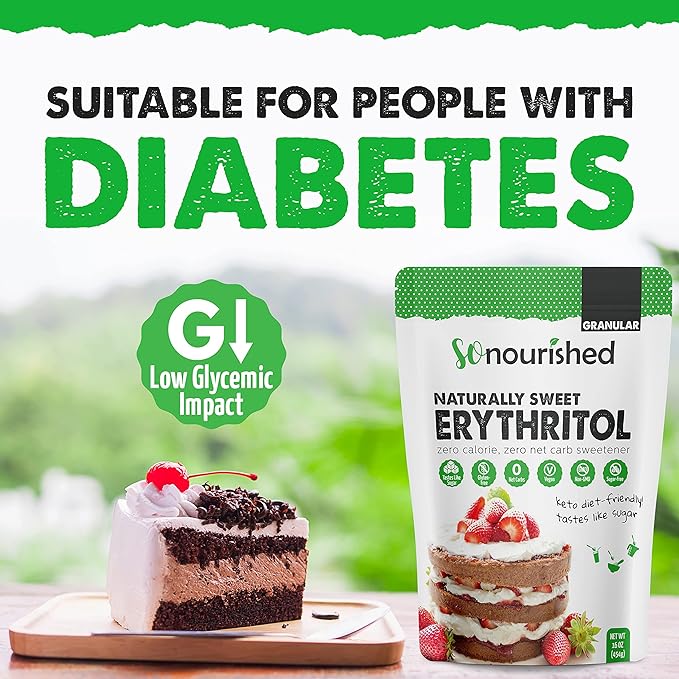 So Nourished Erythritol Sweetener Granular - 1:1 Sugar Substitute, Keto - 0 Calorie, 0 Net Carb, Non-GMO (2.5 lbs / 40 oz)