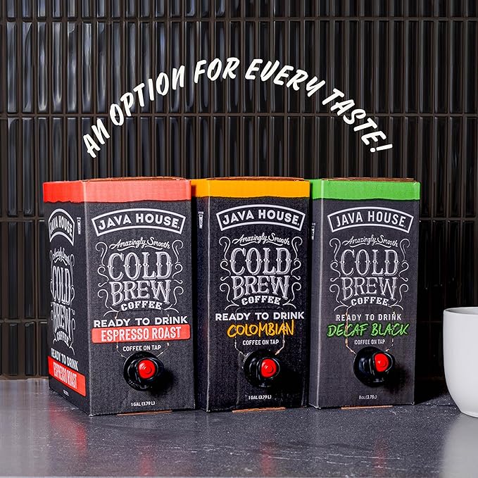 Java House Cold Brew Coffee on Tap (Pack of 2) – Premium 100% Arabica Decaf – Smooth Decaf with Chocolate & Caramel Notes – 1 Gallon Box (16 Servings) – Ready to Drink, No Caffeine, No Brewing Required, Fridge-Friendly