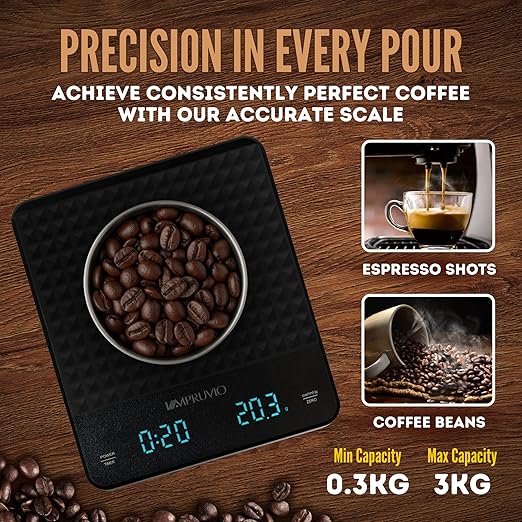 All-New 2026 Mini Coffee Scale w/Timer - 0.1g Precision Espresso Pour-Over Scale | 0.3-3kg Capacity - Rechargeable 400mAh Battery Lasts 45 Days/244 Cups Per Charge - Auto/Manual/Countdown Timer Modes