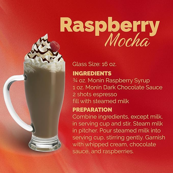 Monin - Raspberry Syrup, Sweet and Tart, Great for Cocktails and Lemonades, Gluten-Free, Non-GMO (1 Liter, 4-Pack)