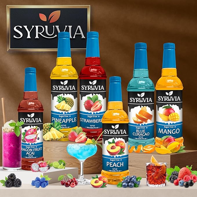 Syruvia Sugar-Free Pineapple Syrup, Flavored Syrup for Drinks, Cocktails, Lemonades, Iced Teas, and Desserts – 25.4 fl oz, With Pump