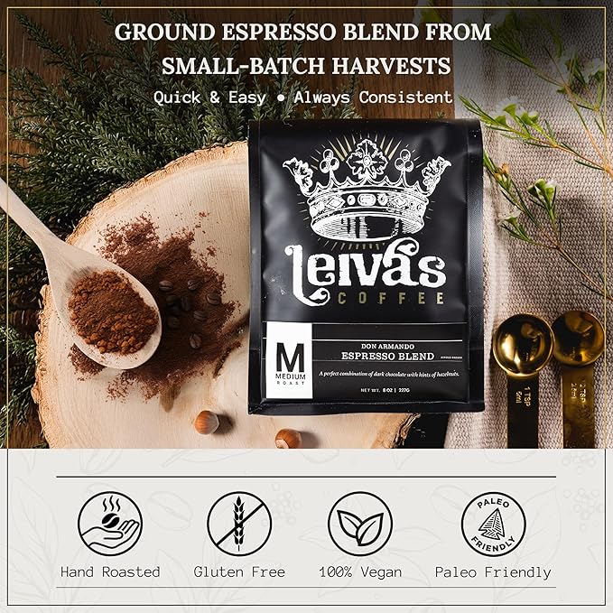 Leiva’s Medium Roast Espresso Ground (8oz), Roasted to Order, Micro-Lot Guatemalan Coffee Beans – Don Armando Espresso Coffee Ground w/Chocolate, Citrus & Hazelnut Notes - Smooth, Low Acidity Roast