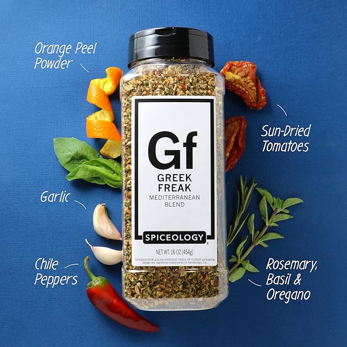 Spiceology – Greek Freak Mediterranean Seasoning – Greek Herbs & Spices for Chicken, Potatoes, Salad, Gyros, Pasta & Pizza – Fresh-Ground, Chef-Crafted Mediterranean Blend – 16 oz