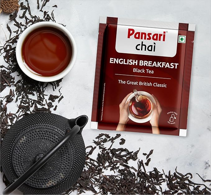 Pansari English Breakfast Tea – 100 Premium Tea Bags Classic Black Tea Blend With Darjeeling Rich Flavour & Medium Strength Perfect Morning Brew 50G Pack