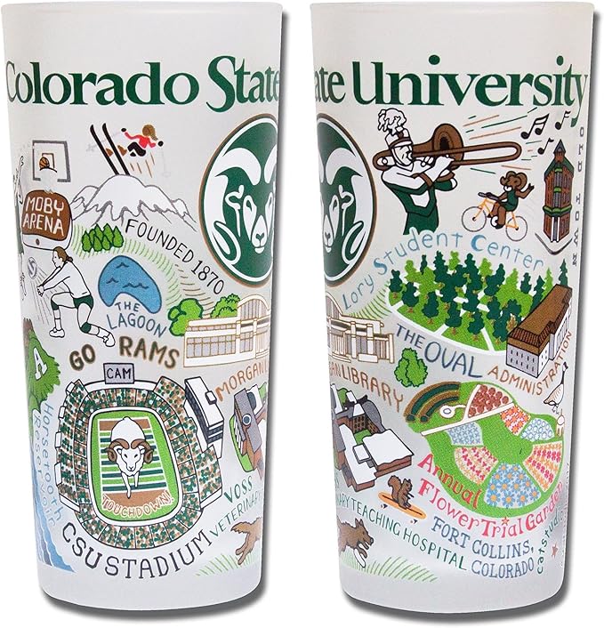 Catstudio Drinking Glass, Colorado State University Glass Cup for Kitchen, 15oz Dishwasher Safe Tumbler for CSU Alumni