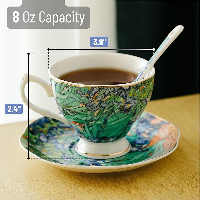 BTaT Porcelain Tea Cup Set - 6 Pieces, Includes Spoons, Perfect for Afternoon Tea