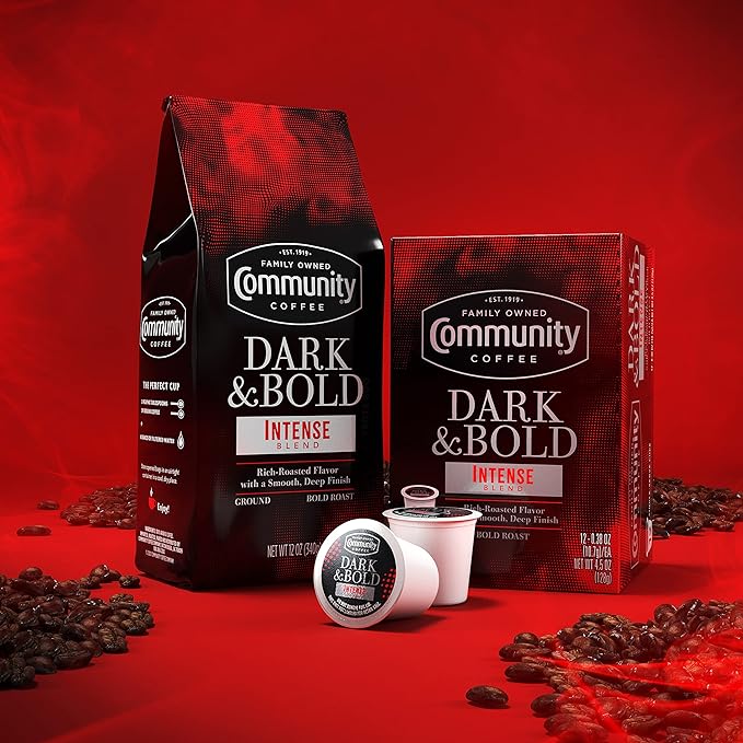 Community Coffee Dark & Bold Intense Blend, Dark Roast Ground Coffee, 12 Ounce Bag (Pack of 1)