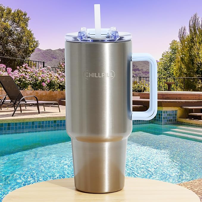 CHILLPILL GO Iced Coffee Chiller - Stainless Steel Cup Iced Coffee Maker & Espresso Chiller, Fast Cooling Cold Brew Coffee Maker, Instant Drink Chiller with Lid & Straw, Ice Coffee Chiller On-the-Go