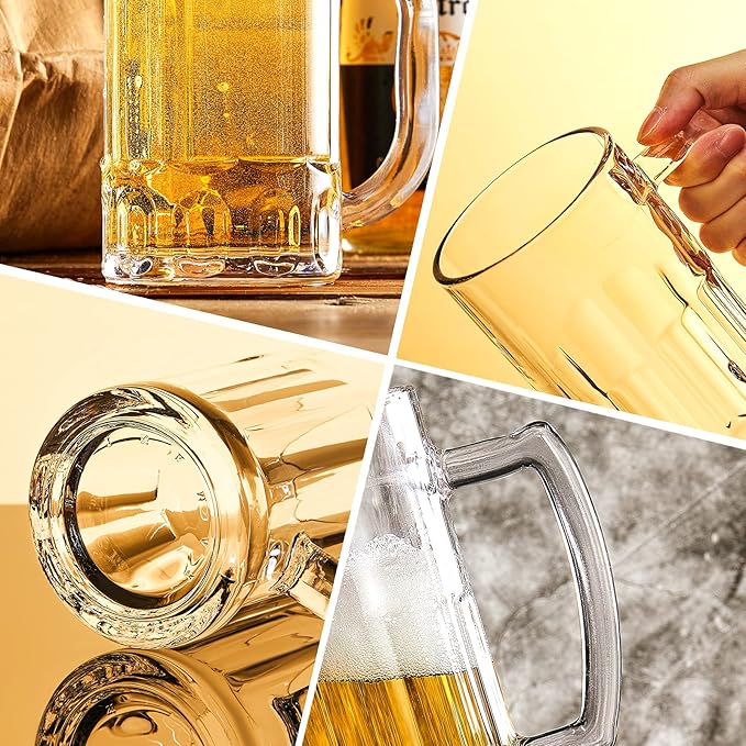COKTIK 2 Pack Heavy Large Beer Glasses with Handle - 14 Ounce Glass Steins, Classic Beer Mug glasses Set