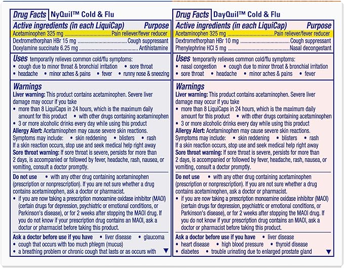 Vicks DayQuil & NyQuil Co-Pack, Cold & Flu Medicine, Powerful Multi-Symptom Daytime & Nighttime Relief for Headache, Fever, Sore Throat, Minor Aches & Pains, & Cough, 72ct