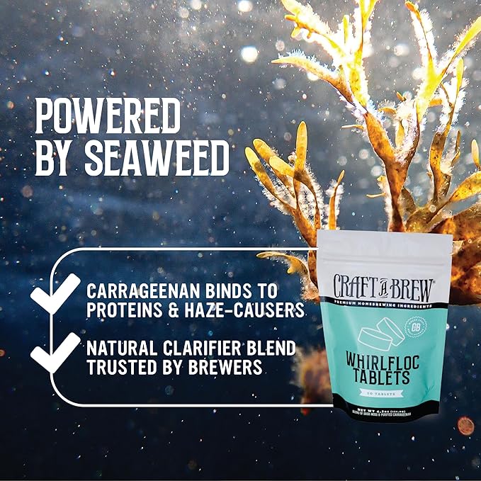 Craft A Brew - Whirlfloc Tablets - Brew Clearer Beer - For At Home Beer Brewing - Reduces Haze of At Home Brewed Beer - Blend of Irish Moss & Purified Carrageenan - Use on Brew Day - 50 Count Tablets