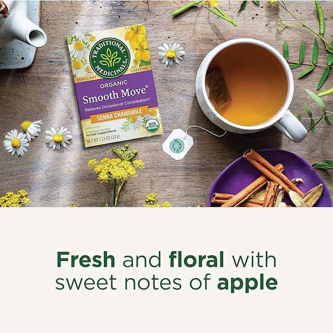 Traditional Medicinals Organic, Smooth Move Tea, Chamomile & Senna - Helps Relieve Constipation Overnight - Kosher, Non-GMO, Caffeine-Free, Compostable - 96 Tea Bags (6 Packs of 16)