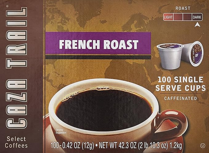Caza Trail Coffee Pods, French Roast, Single Serve (Pack of 100) (Packaging May Vary)