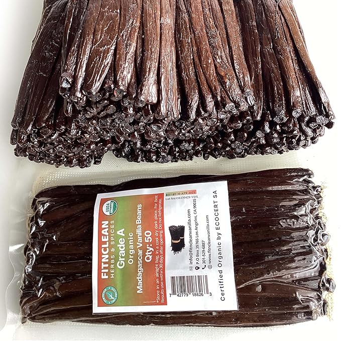 50 Organic Grade A Madagascar Vanilla Beans. Certified USDA Organic for Extract and All Things Vanilla. ~5" by FITNCLEAN VANILLA. Bulk Fresh NON-GMO Pods.
