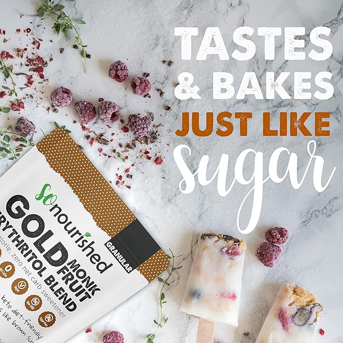So Nourished GOLD Brown Sugar Alternative Substitute 1:1 Sugar Replacement - Monk Fruit Erythritol Sweetener for Low Carb Dieters and Diabetics - No Calorie Sweetener, Non-GMO (5 Pounds)