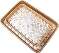i-lan 2-Piece Rectangular Rattan Serving Trays with Mother of Pearl Inlay, 13" & 11.5" Decorative Storage Trays for Home Organization, Entertaining, and Tabletop Display