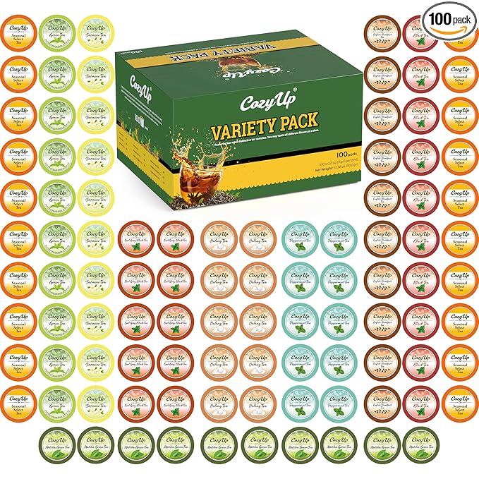Cozy Up 100-Count Variety Pack Tea, Compatible with Keurig Brewers, Includes Green, Black, Jasmine, Earl Grey, English Breakfast, Oolong, Peppermint, Matcha Green & 2 Seasonal Select Tea