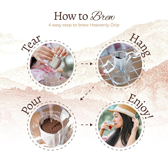 Blu Ore Premium Vietnamese Coffee - Single Serve Pour Over (8 Pack) - 100% Arabica Drip Bag Coffee, Eco-Friendly Filter, Travel Friendly, No Preservatives - Dark Roast