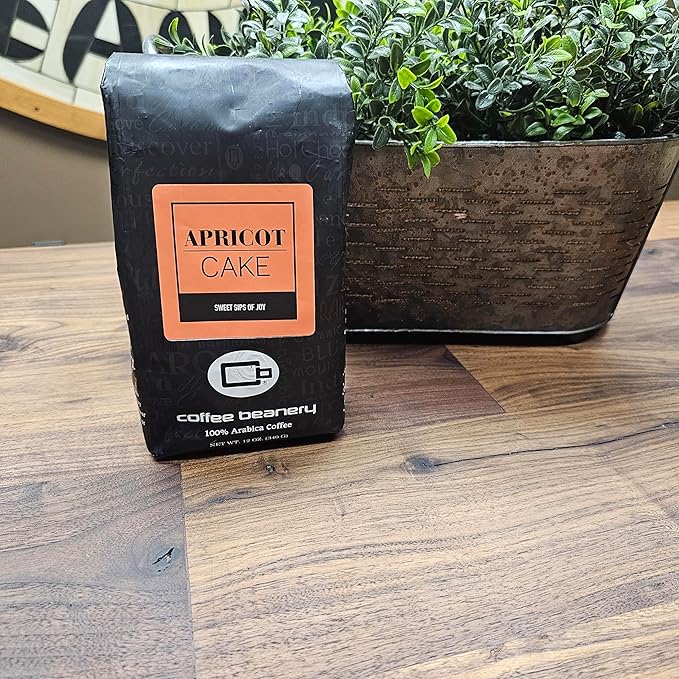 Apricot Cake Coffee by Coffee Beanery | 12oz Flavored Coffee Ground Medium Roast Coffee | 100% Specialty Arabica Coffee Ground | Gourmet Coffee | Flavored Coarse Ground Coffee Medium Roast