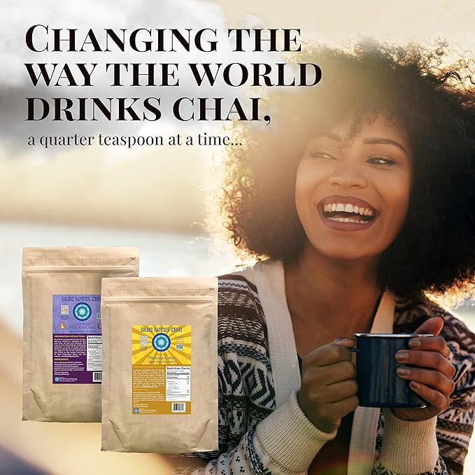 Blue Lotus Chai - Traditional Masala Chai - Makes 530 Cups - 1 Pound Bulk Bag Masala Spiced Chai Powder with Organic Spices - Instant Indian Tea No Steeping - No Gluten