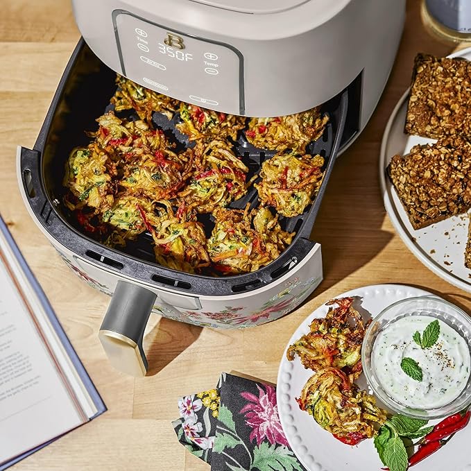 Beautiful 6 Qt Air Fryer with TurboCrisp Technology, AllGood Ceramic Nonstick Coating - Roast, Reheat and dehydrator, kitchen appliances by Drew Barrymore (Wildflower Porcini Taupe)