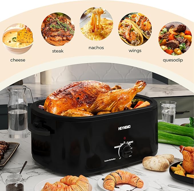 22 Quart Electric Roaster Oven, Turkey Roaster with Viewing & Self-basting Lid, Stainless Steel Turkey Roaster Oven, Black