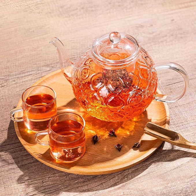 Glass Teapot with Removable Infuser-1500ml Clear GlassTea Pot for Stovetop, Borosilicate Microwave Safe Glass Tea Kettle and Tea Maker for Blooming & loose Tea