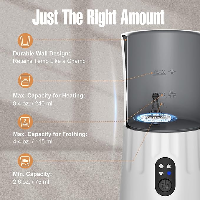 Milk Frother, 4-in-1 Milk Frother and Steamer, Hot and Cold Foam Maker and Milk Warmer with Temperature Control & Auto Shut-Off, Frother for Coffee, Latte, Cappuccino, Matcha(White)