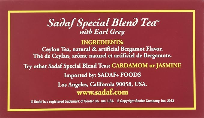 Sadaf Earl Grey Tea Bags | Special Blend Earl Grey Ceylon Black Tea | Product harvested in Sri Lanka | 50 bags (pack of 1)