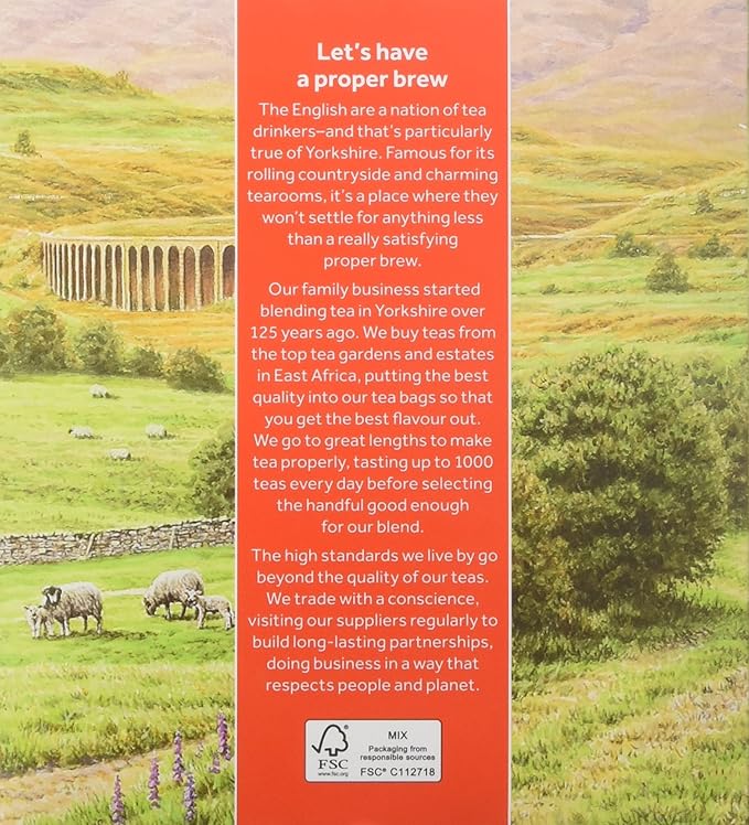 Yorkshire Tea, Red, Black Tea, String and Tagged Bags, 100 Count (Pack of 4), Refreshing, Satisfying, and Strong, Classic British Breakfast Blend, Caffeinated, Enjoy Hot or Iced, 400 Teabags Total