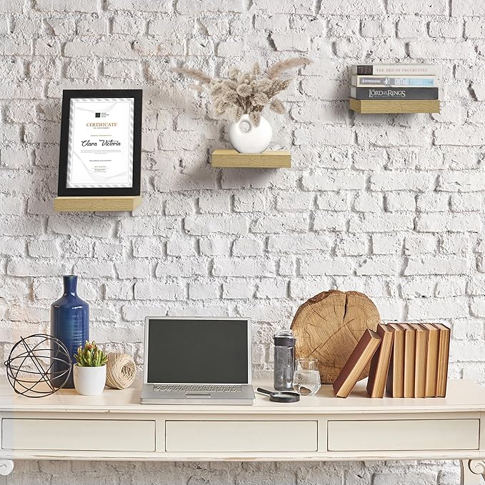 Sorbus Floating Shelves — Hanging Wall Shelves Decoration — Perfect Trophy Display, Photo Frames (Maple Wood)