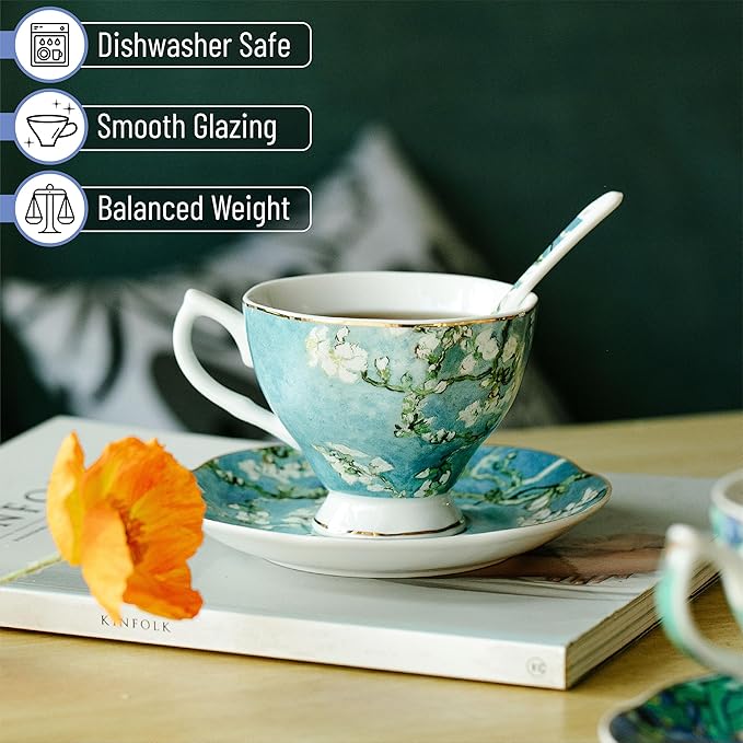 BTaT Porcelain Tea Cup Set - 6 Pieces, Includes Spoons, Perfect for Afternoon Tea