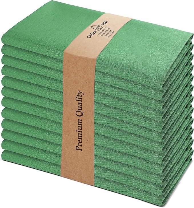 Urban Villa Cloth Napkins Set of 12 20x20 Inches 100% Cotton Napkins Cloth Washable Durable Reusable Absorbent Table Dinner Napkins Cloth for Christmas Parties Hotel Lunch Restaurant Weddings - Green