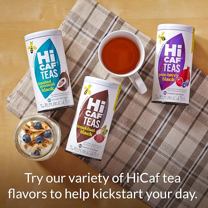 The Republic of Tea HiCAF Pom-Berry Black Tea, 50 Tea Bags, High Caffeine Pomegranate Blueberry Tea