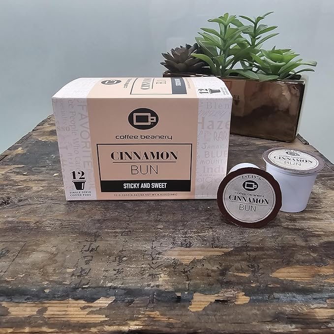 Cinnamon Bun Flavored Coffee Pods by Coffee Beanery | 12ct Medium Roast Arabica Coffee Pods