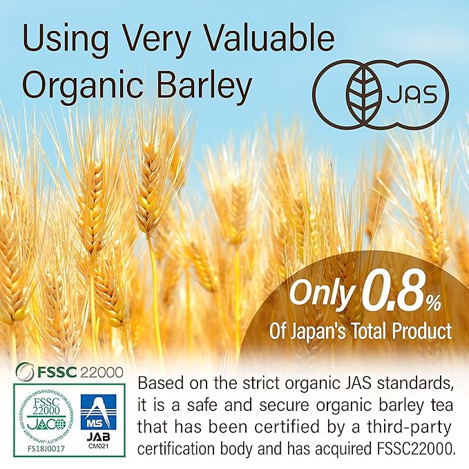 Organic Barley Tea Bags -Caffeine Free & Vegan, 100% Natural Japanese Tea, Sugar Free Mugicha 30 LARGE TEA BAGS【YAMASAN】
