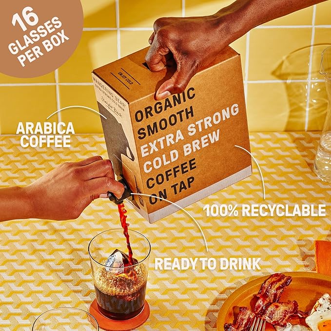 Wandering Bear Decaf Cold Brew Coffee On Tap, Iced Coffee Drink - Bold, Smooth, No Sugar Added, Shelf-Stable, Ready to Drink, Gluten Free & Vegan Decaf - 16 Servings of 6fl.oz - 96fl.oz