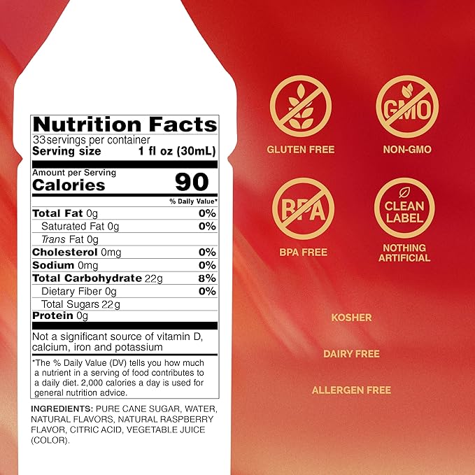 Monin - Raspberry Syrup, Sweet and Tart, Great for Cocktails and Lemonades, Gluten-Free, Non-GMO (1 Liter, 4-Pack)