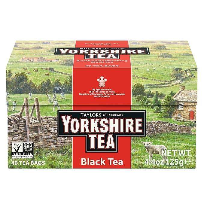 Yorkshire Tea, Red, Black Tea, Pillow Tea Bags, 40 Count (Pack of 1), Refreshing, Satisfying, and Strong, Classic British Breakfast Blend, Caffeinated, Enjoy Hot or Iced, 40 Teabags