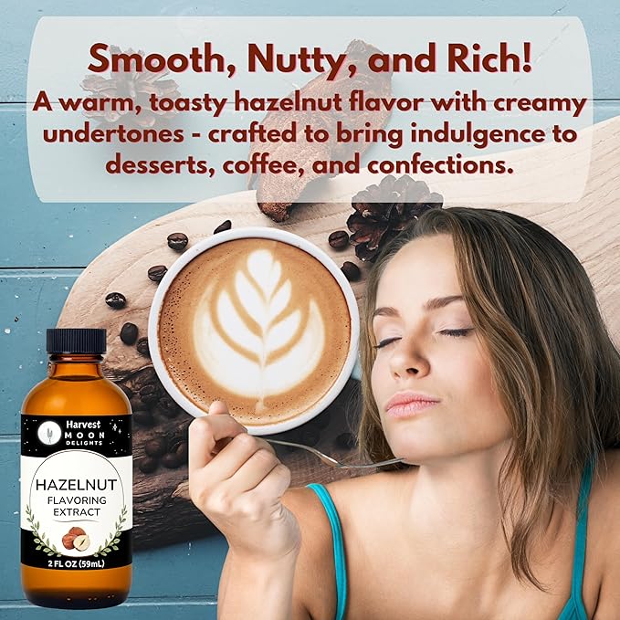 Hazelnut Extract for Baking, Drinks, Ice Cream, Candy - 2 oz - By Harvest Moon Delights - Hazelnut Flavoring, Flavor