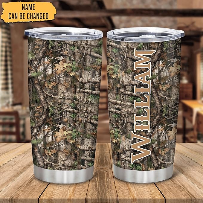 Hyturtle Personalized Hunting Gifts For Men - Camo Hunting Tumbler 20 Oz Travel Coffee Mug Stainless Steel - Fathers Day Hunting Gift For Dad, Him, Boy, Husband, Hunters On Birthday, Christmas