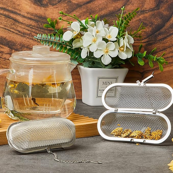 Hoolerry 3 Pcs Tea Ball Infusers Loose Leaf Tea Strainers Steeper Stainless Steel Mesh Floating Oval Filters 4.25 x 1.75 Inch for Kitchen and Home
