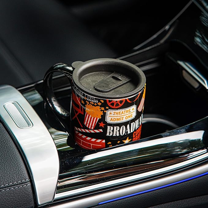 DUSVALLY Ceramic Coffee Mug with Lid for Car Cup Holder, Porcelain Travel Tea Cup for Latte, Cappuccino and Cocoa, Men Women Office & Home, 17 Oz
