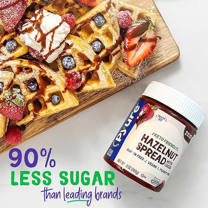 Pyure Keto Hazelnut Chocolate Spread | Sugar-Free, Low Carb, Vegan Nutella Alternative | 2g Net Carbs, Gluten-Free, Peanut-Free, Plant-Based, Non-GMO, Keto Snack, Vegan Sweets | 13 oz Jar