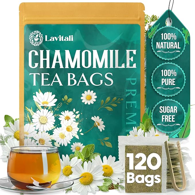 Lavitali, Chamomile Flower Tea| 120 bags, 100% Pure Herbal Tea | Caffeine-Free, Antioxidant-Rich, Eco-Friendly Filter Bag | Daily Natural Botanical, Hot or Iced Floral Infusion