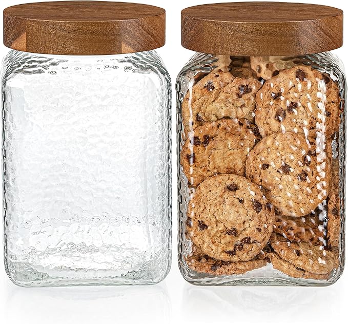 80oz Large Glass Kitchen Canister with Airtight Lid, Pantry & Countertop Organizing Storage Jar for Flour, Sugar, Coffee, Larger than Half Gallon Glass Container Set of 2 - Airtight Bamboo Lids