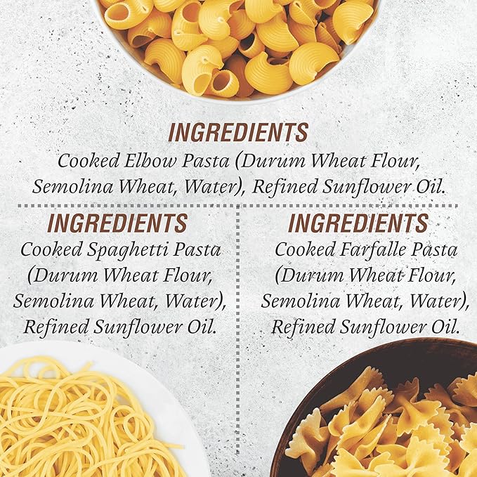 Pasta Zing Microwavable Variety Pasta Pack of 7 | 2x Elbow | 2x Farfalle, 3x Spaghetti | Microwave Pasta Ready To Eat in 60 Sec - Fully Cooked -100% Durum Wheat 7.05 Ounce