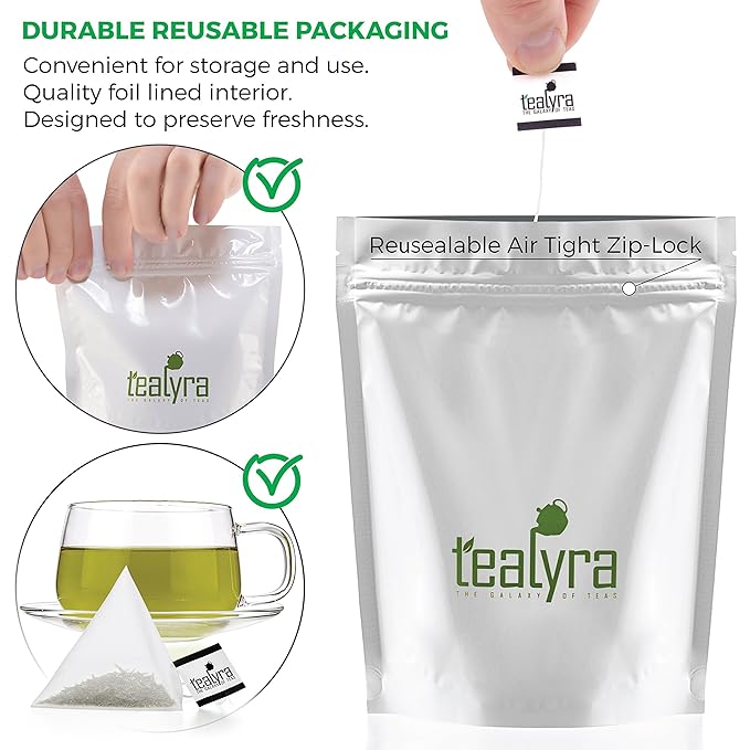 Tealyra - 25 Bags - Gyokuro Kokyu Premium - Japanese Green Loose Leaf Tea - Pyramids Style Sachets - Good Priced for High Grade Japanese Tea
