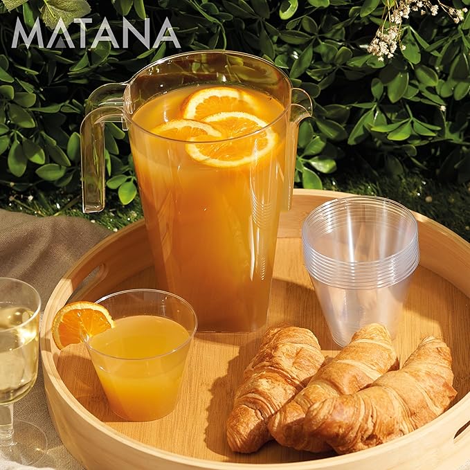 MATANA 6 Pack Clear Water Pitchers - 52 oz Acrylic Plastic Beer Pitcher with Handle for Drinks, Juice, Lemonade, and Beverages - BPA-Free and Durable Iced Tea Pitcher for Fridge, Home, & Party